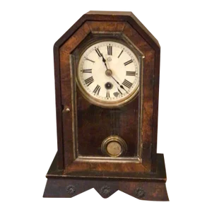 Antique Late 19th Century Wooden Mantle Clock