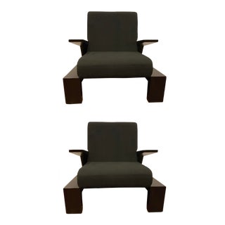 Modern Charcoal Black Club Chairs Pair For Sale