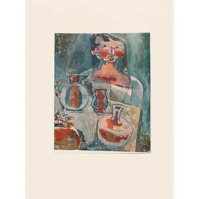 A lovely vintage First Edition offset lithograph print after painting "Girl with Jugs" (1910) by Paul Klee. Comes from a...