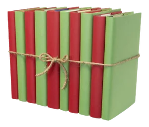 Decorative Books - Happy Holidays Paper Wrapped Book Bundle - 1 Foot of Red and Green Books