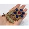Bochic "Orient" Vintage Sapphire, Ruby & Multi Gem Brooch - 18K Gold & Silver For Sale - Image 16 of 18