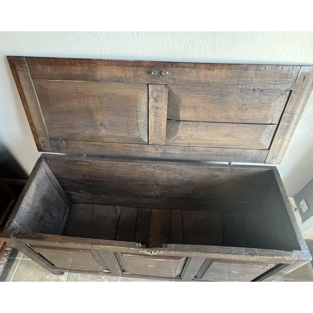 Mid 19th Century Antique French Oak Inlaid Blanket Trunk With Heart & Dove Motifs For Sale - Image 5 of 9