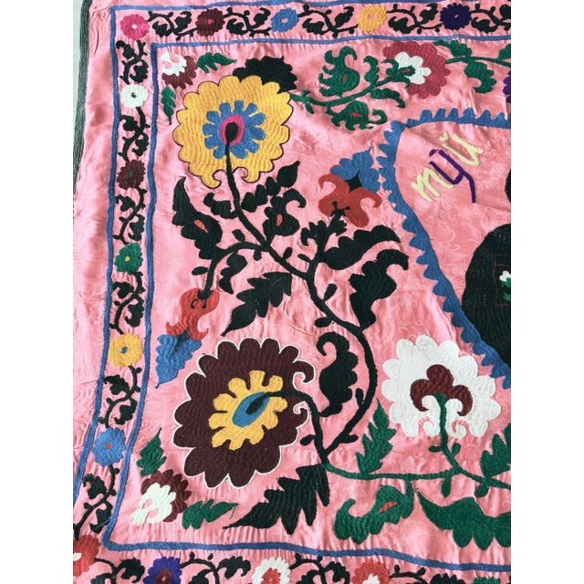 Textile Asian Suzani Bedspread - Decorative Textile For Sale - Image 7 of 9