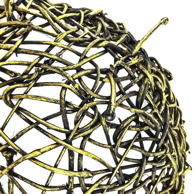 Ebony Woven Abstract Metal Twine Rattan Twisted Fruit Flower Basket For Sale - Image 8 of 9