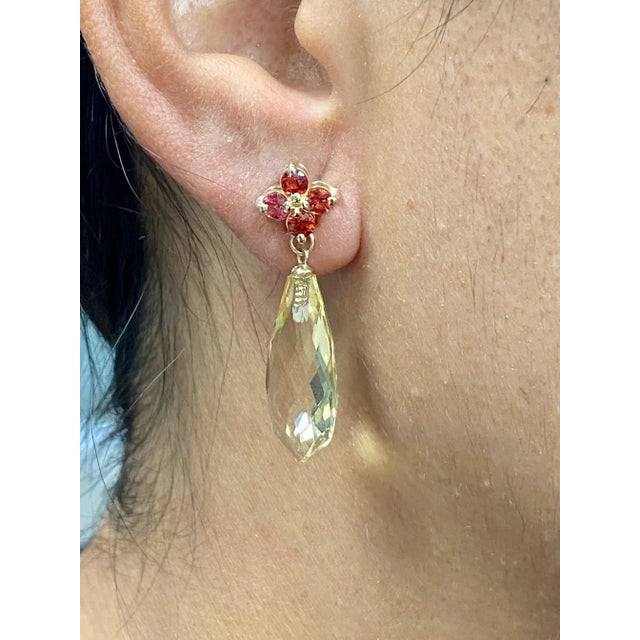 Metal 16.72 Carat Lemon Quartz Sapphire Yellow Gold Drop Earrings - a Pair For Sale - Image 7 of 8