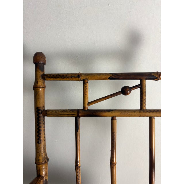 Wood Vintage Child's Burnt Bamboo Rocking Chair With Spindle Back For Sale - Image 7 of 9