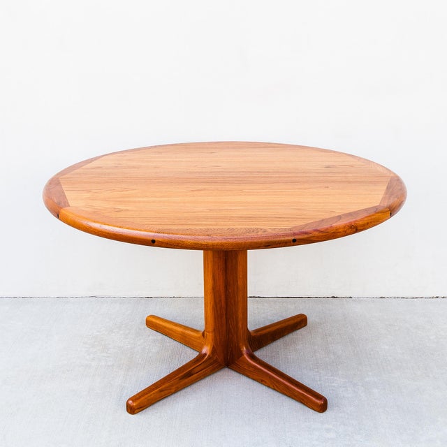 1980s Restored Danish Modern Teak Pedestal Base Dining Table With Two Extensions For Sale - Image 12 of 12