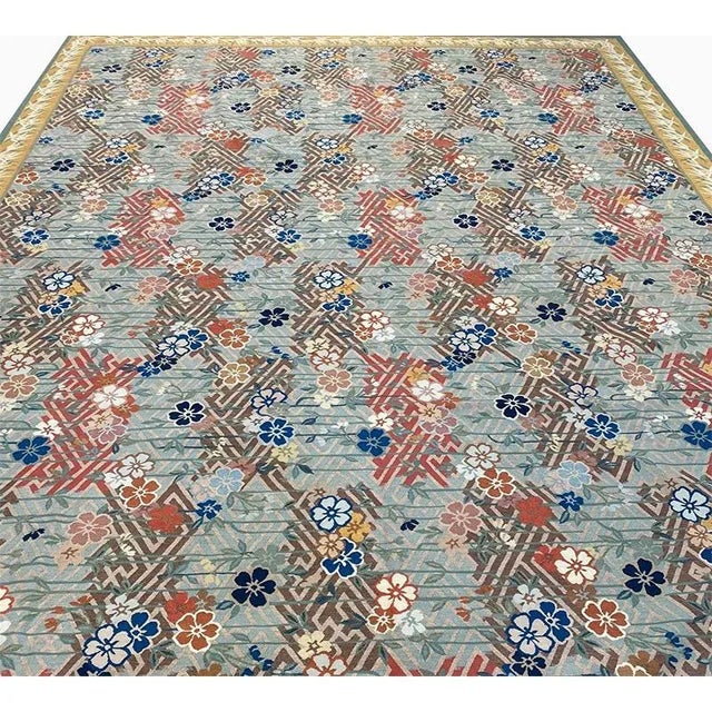 Textile Handwoven Japanese Style Aubusson Area Rug 9’0″ X 12’0″ For Sale - Image 7 of 10