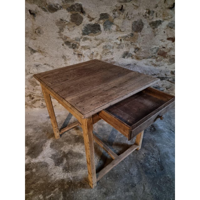 Rustic French Oak Farmhouse Table with Side Drawer, 1900s For Sale - Image 4 of 18