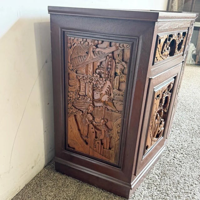 Brown Asian Wooden Hand Carved Credenza For Sale - Image 8 of 9
