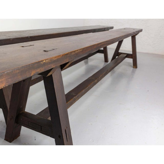 Set of French Antique Style Farmhouse Benches in Solid Pine, 1930s For Sale - Image 9 of 10