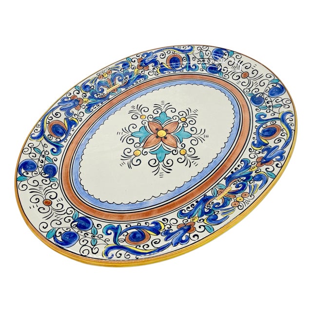 Hand Painted Umbria Pattern Portuguese Platter With Ornate Scrollwork, 14.375" For Sale