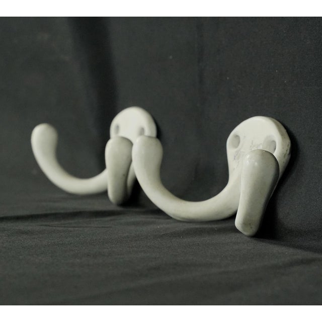 Ceramic Pair of Vintage European White Ceramic Wall Hooks For Sale - Image 7 of 12