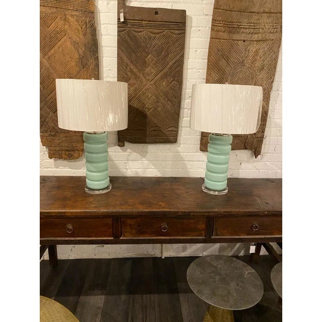 Mid-Century Modern Mid-Century Turquoise Glass Lamp For Sale - Image 3 of 4