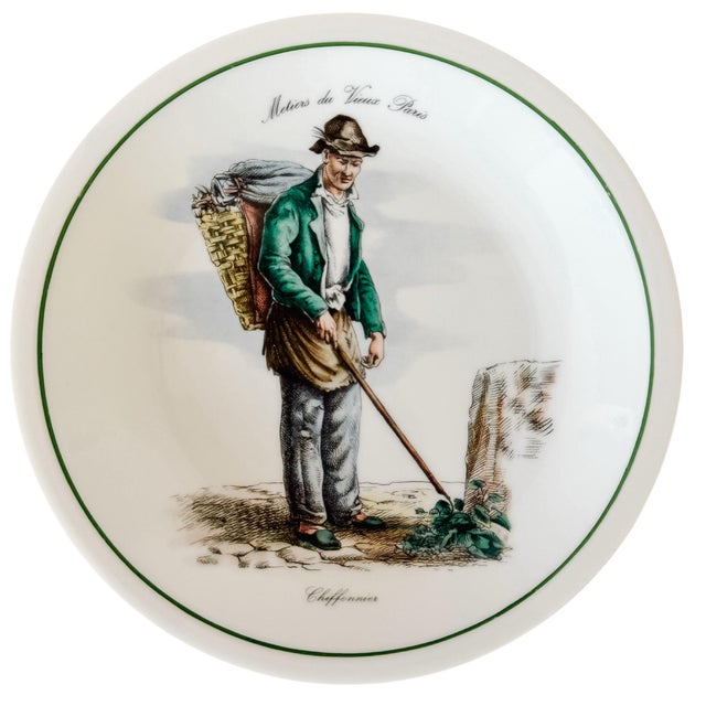 French Provincial Vintage French Porcelain "Métiers Du Vieux Paris" Salad Plates by Berry - Set of 4 For Sale - Image 3 of 7
