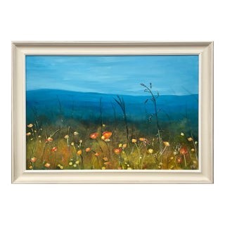 Wild Yellow Flowers in Meadow Moorland Landscape by Contemporary British Artist For Sale