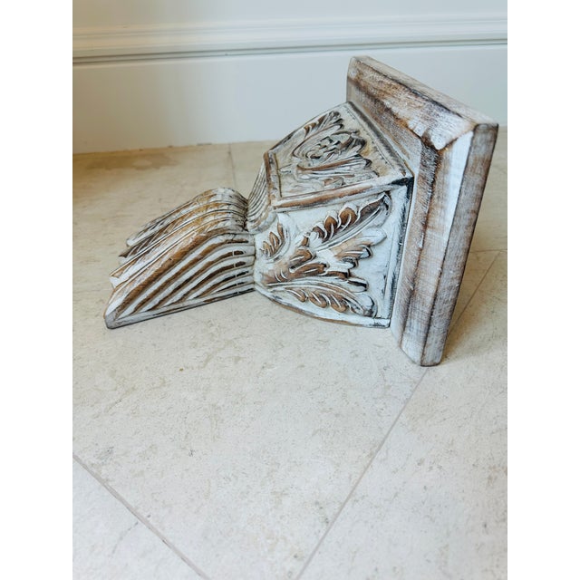 Antique White Vintage Handcarved Whitewashed Wood Corbel Wall Shelf For Sale - Image 8 of 14