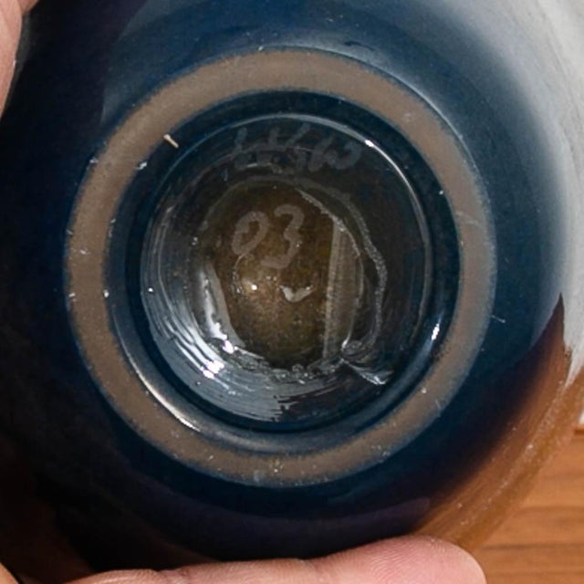 Mid Century Modern Studio Glass Vase Blue Red and Yellow 70s Handblown Flower Vase For Sale - Image 4 of 12