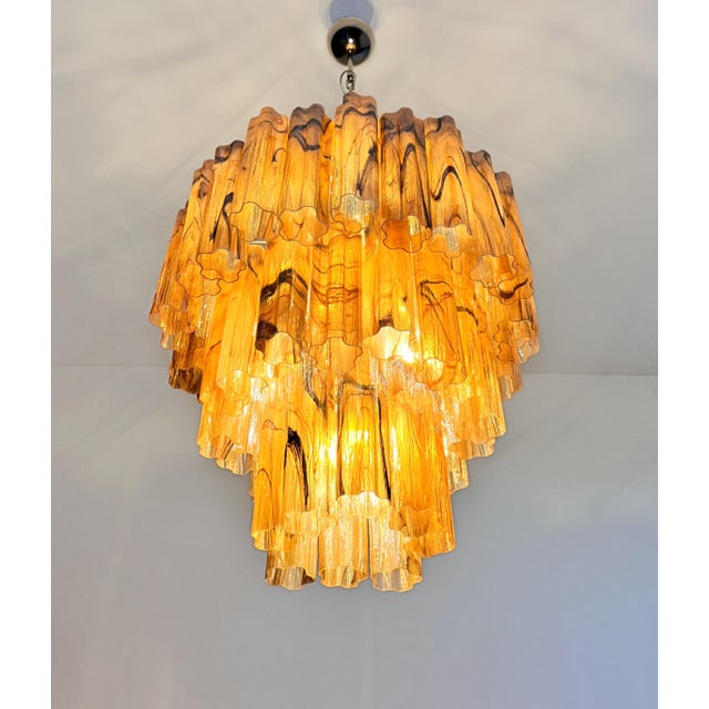 Contemporary Chandelier Three-Tier Murano Trunk Glass in Amber - Black Albaster Color For Sale - Image 3 of 6
