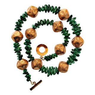 Emerald Chips and Goldy Czech Nugget Necklace For Sale