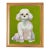 White Poodle Original Oil Painting, Signed, Chartreuse Green, Teak Wood Frame by Tatiana Duperault For Sale