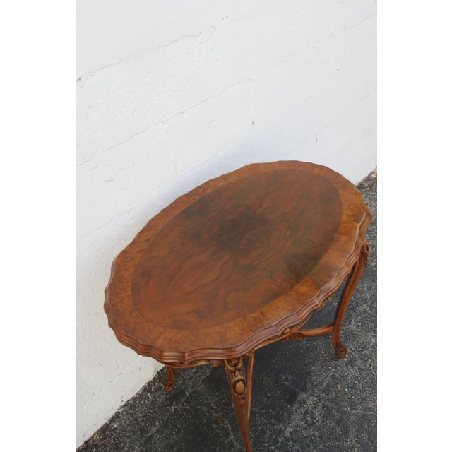 French Early 1900s Hand Carved Walnut Inlay Side End Center Table For Sale - Image 10 of 13