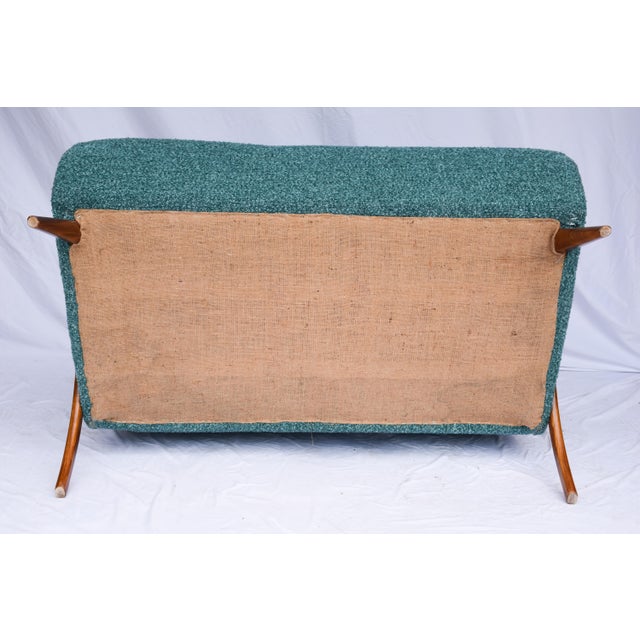 Carlo Mollino Italian Mid-Century Settee - Sofà Carlo Mollino Style in Teal Green For Sale - Image 4 of 12