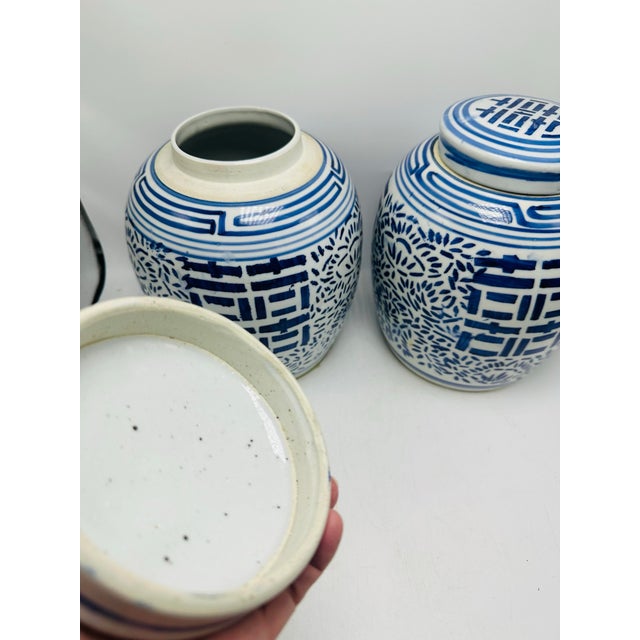 1940s Vintage Blue and White Ginger Jars For Sale - Image 5 of 6