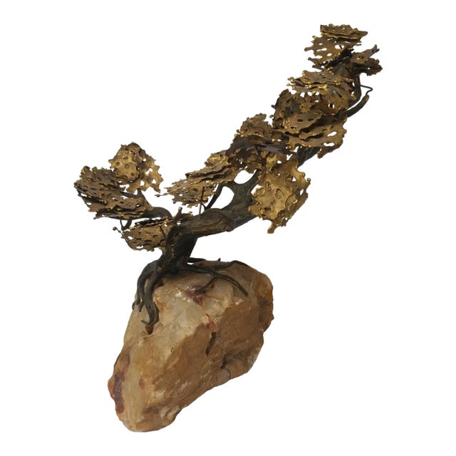 Curtis Jere Style Bronze Tree on Quartz For Sale