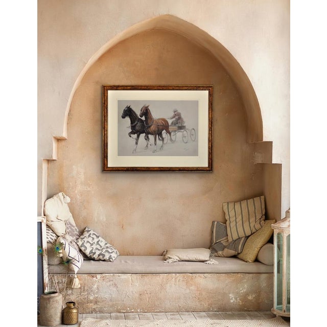 Cecil Aldin, Trotting Horses Harnessed to a Lightweight Four Wheel Cart Trap, Chalk Drawing, Framed For Sale - Image 10 of 18