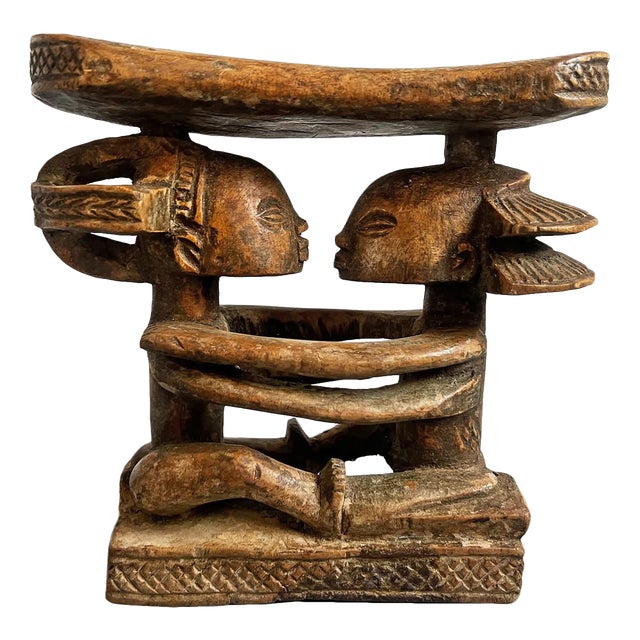 Antique Old Luba Twin African Tribal Headrest For Sale