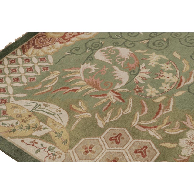 2010s Rug & Kilim’s Chinese Style Art Deco Rug in Green With Red & Gold Florals For Sale In New York - Image 6 of 7