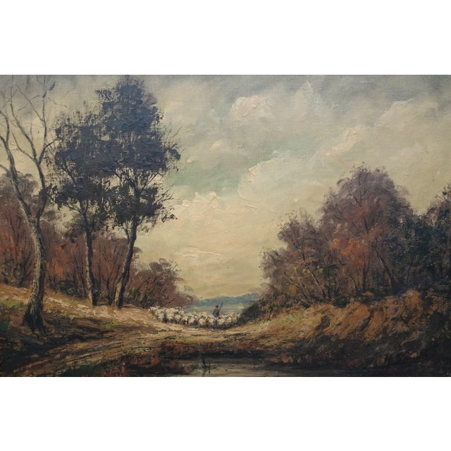 H. Schmidt, Shepherd in a Landscape, 1950s, Oil on Canvas, Framed For Sale - Image 10 of 12
