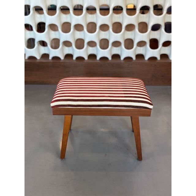 Brown 1950's Walnut and Velvet Striped Bench For Sale - Image 8 of 8