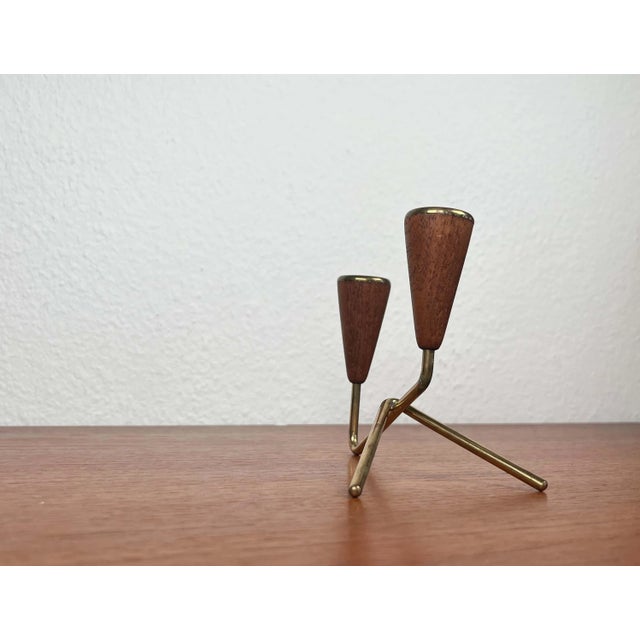 Mid-Century Modern Danish Teak and Brass Candleholder, 1960s For Sale - Image 6 of 18
