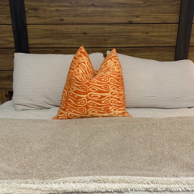 Art Deco Orange Handmade Adire (Tie-Dye) Decorative Throw Pillow Cover For Sale - Image 3 of 7