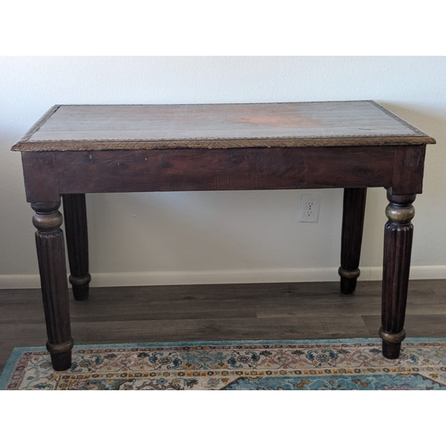 1960s Vintage Mid-Century South Asian Hand Carved Wood and Brass Desk For Sale - Image 5 of 11