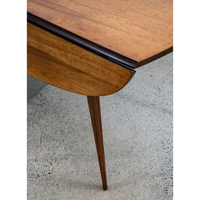 Wood Mid Century Modern Dining Table Attributed to Broyhill Brasilia Walnut Drop Leaf X2 Oval MCM For Sale - Image 7 of 12