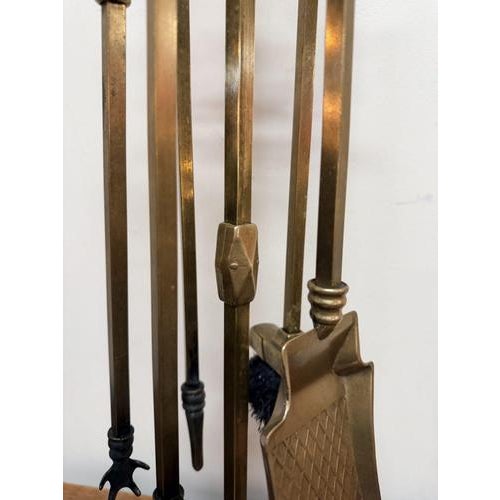 Antique Brass Fire Irons Set on Stand, 1900s, Set of 5 For Sale - Image 3 of 8