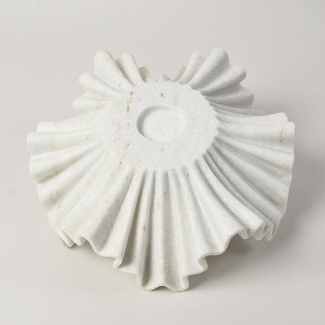 Luxe Carved Marble Ruffle Bowl on Pedestal 12" For Sale - Image 13 of 18