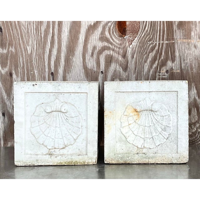 Vintage Coastal Cast Concrete Clam Shell Planters - a Pair For Sale In West Palm - Image 6 of 11