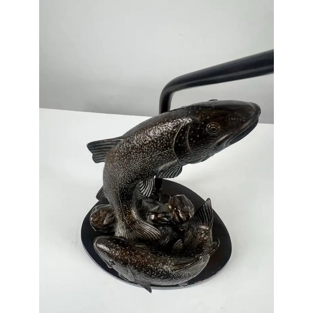Rustic Style Flying Trout Table Lamp With Bronzed Base and Faux Leather Shade For Sale - Image 10 of 18