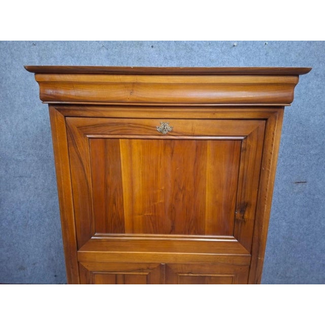 Vintage Louis Philippe Cherrywood Drop-Front Secretary Desk with Leather Top For Sale - Image 5 of 13