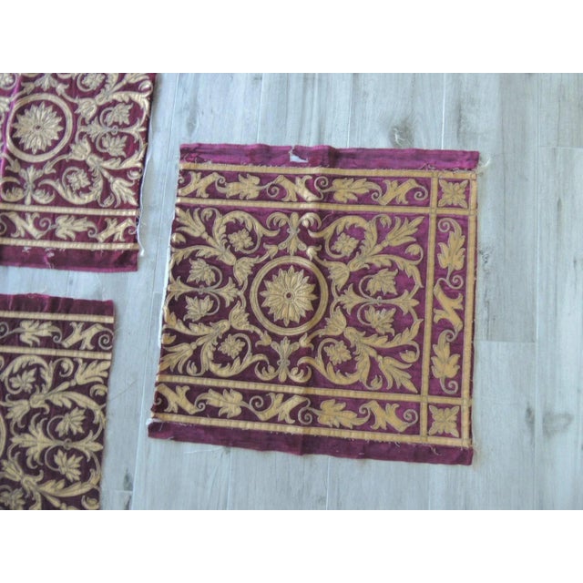 Applique Gold and Burgundy Velvet Textile Remnants Set of 4 Chairish