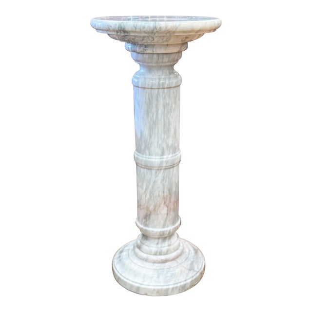 Vintage Round Carved Marble Column Pedestal For Sale