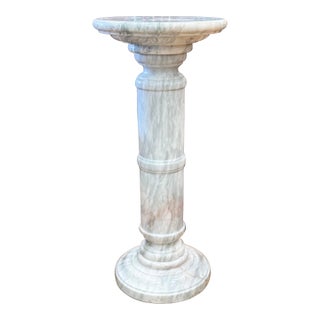 Vintage White and Gray Marble Column Pedestal For Sale