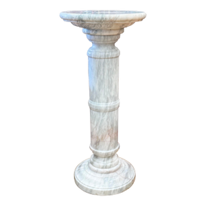 Vintage White and Gray Marble Column Pedestal