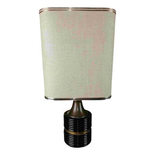 Table Lamp in Brass and Enamelled Aluminum with Laminated Paper Lampshade, 1970s For Sale