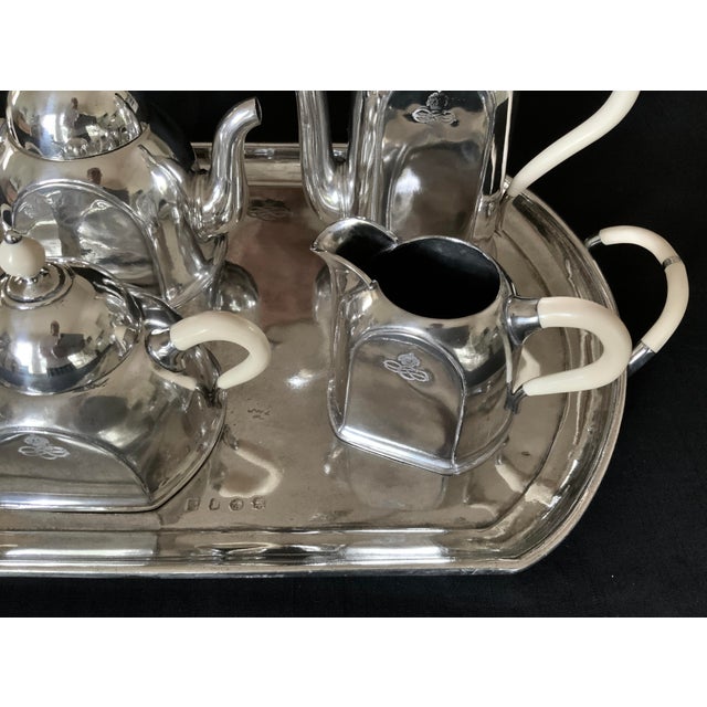 Metal 1950s Ocean Liner Silver Plated Pewter Tea Service Maritime Tea Set Cosulich Line Cosi Tabellini Italy - Set of 5 For Sale - Image 7 of 11