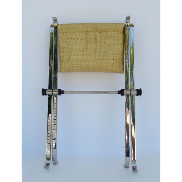 Chrome C.1970's French Maison Charles, Chrome Plated Over Solid Steel X-Base Cross Legged Bench With Donghia Raphia Textile For Sale - Image 8 of 13